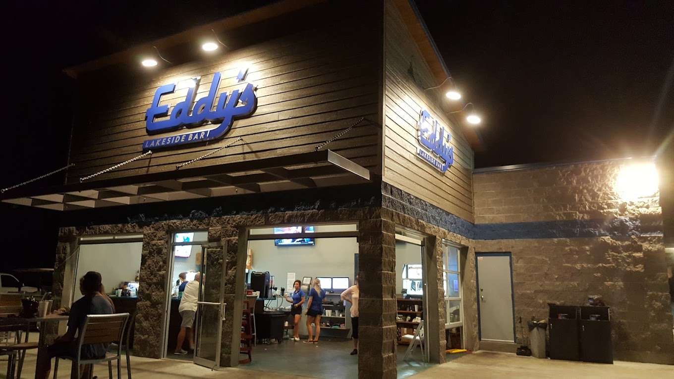 Eddy's Lakeside Bar overlooking Grand Lake