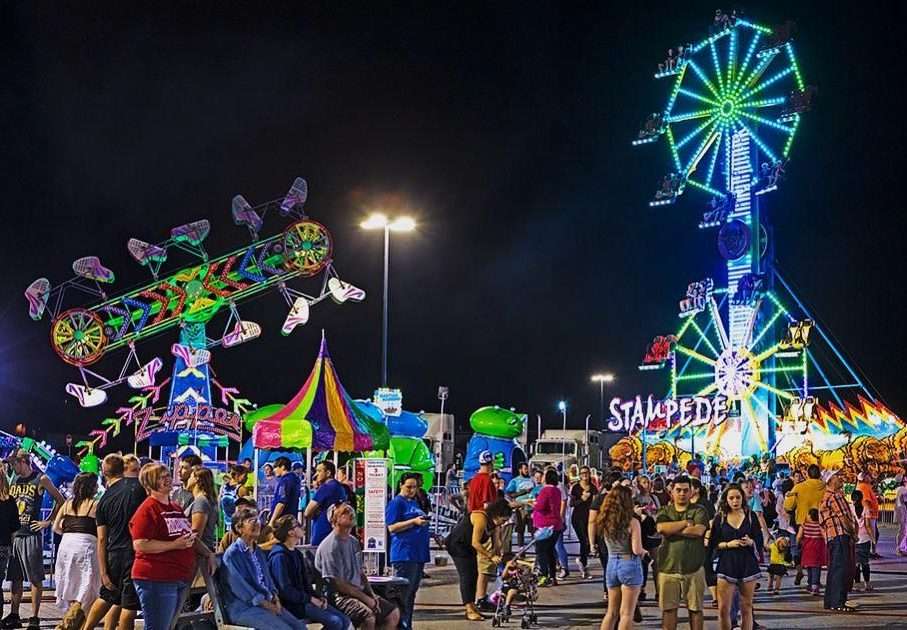 Illuminated rides during the Pelican Festival near Grand Lake
